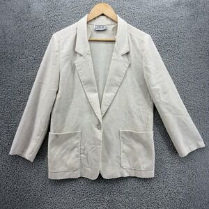 New Attitude Russ Togs Womens M Double‎ Breasted Blazer Off White Button Pockets